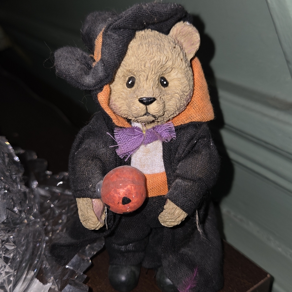 Halloween Teddy Bear Figurine with Pumpkin
